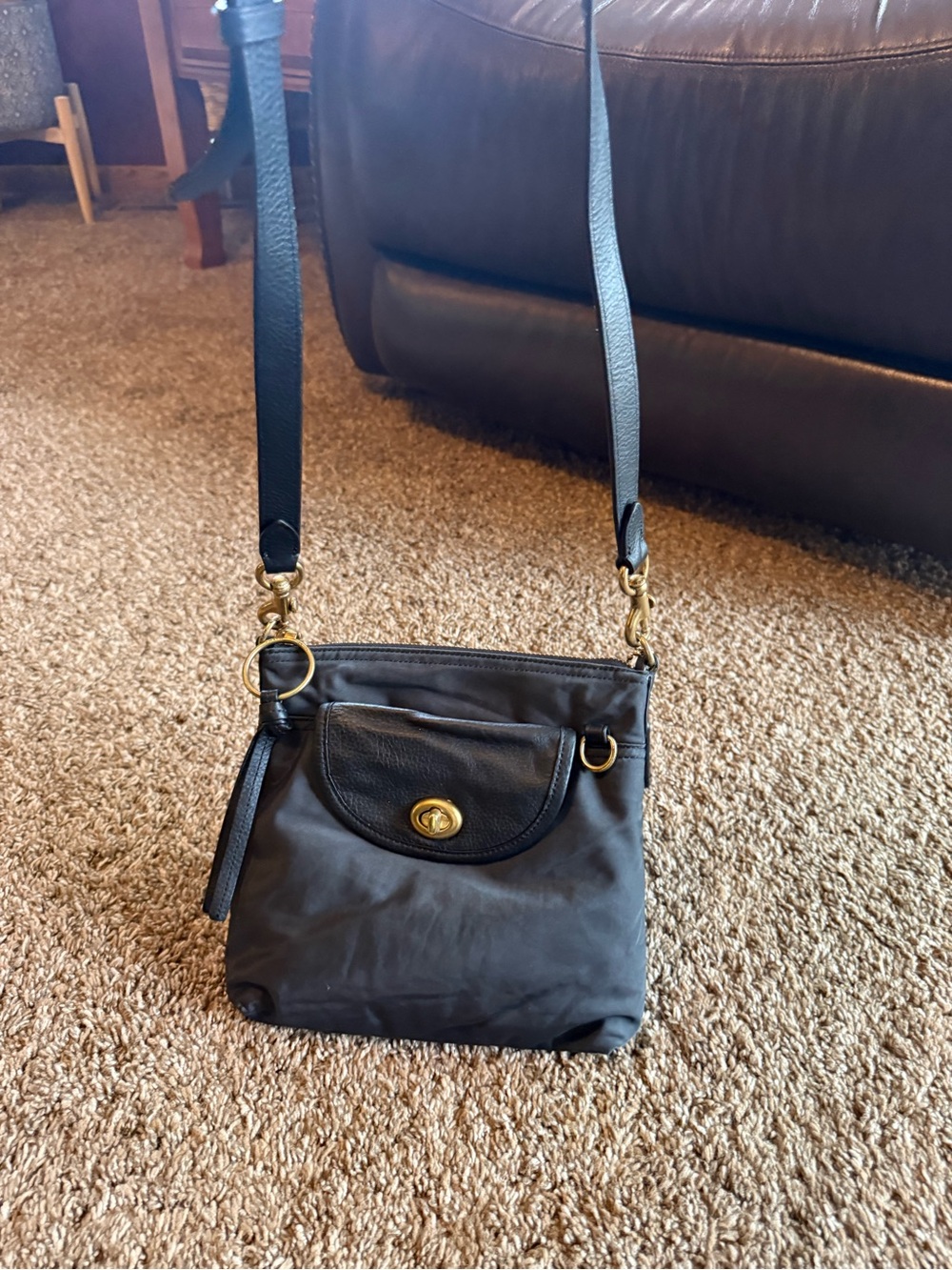 Coach Black Crossbody Bag with Gold-Tone Turn-Lock